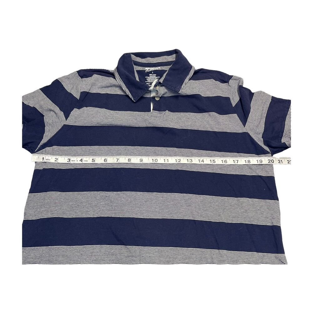 Arizona Jeans Polo Shirt Men's Large White Navy Striped 100% Cotton Short Sleeve - Picture 4 of 6